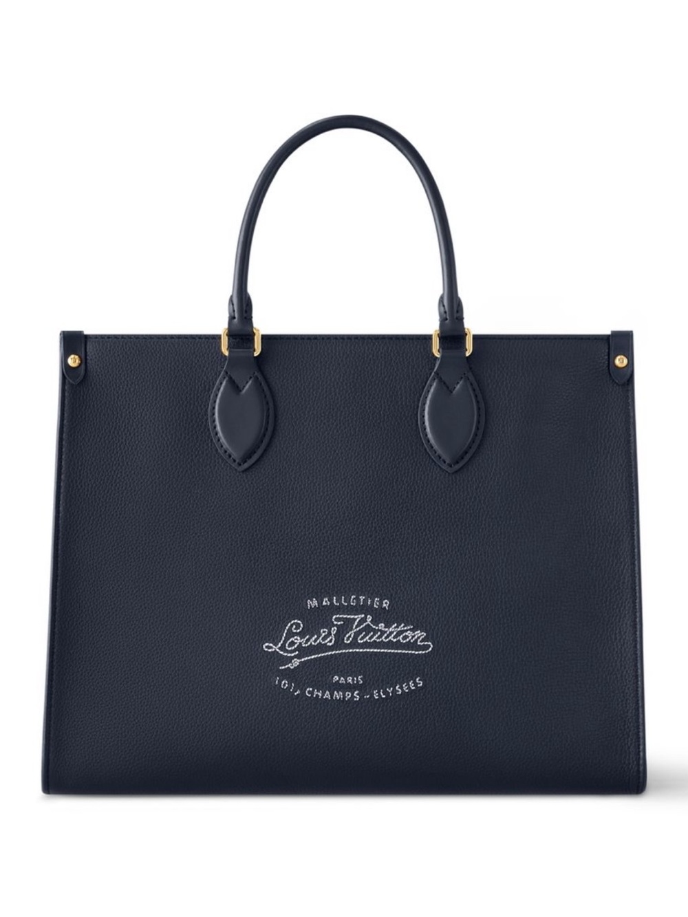 NEW Louis Vuitton OnTheGo MM Navy Blue Leather Tote with Rope Monogram - Picture 3 of 7